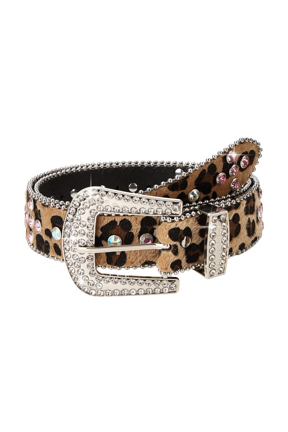 PU Leopards Rhinestones Belt Secure Pin Buckles Light weight Comfortable Strap Versatiles Unisex Accessory