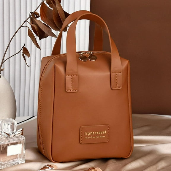 PU Makeup Bag with Handle for Women: Large Capacity, Portable for Travel and Daily Use