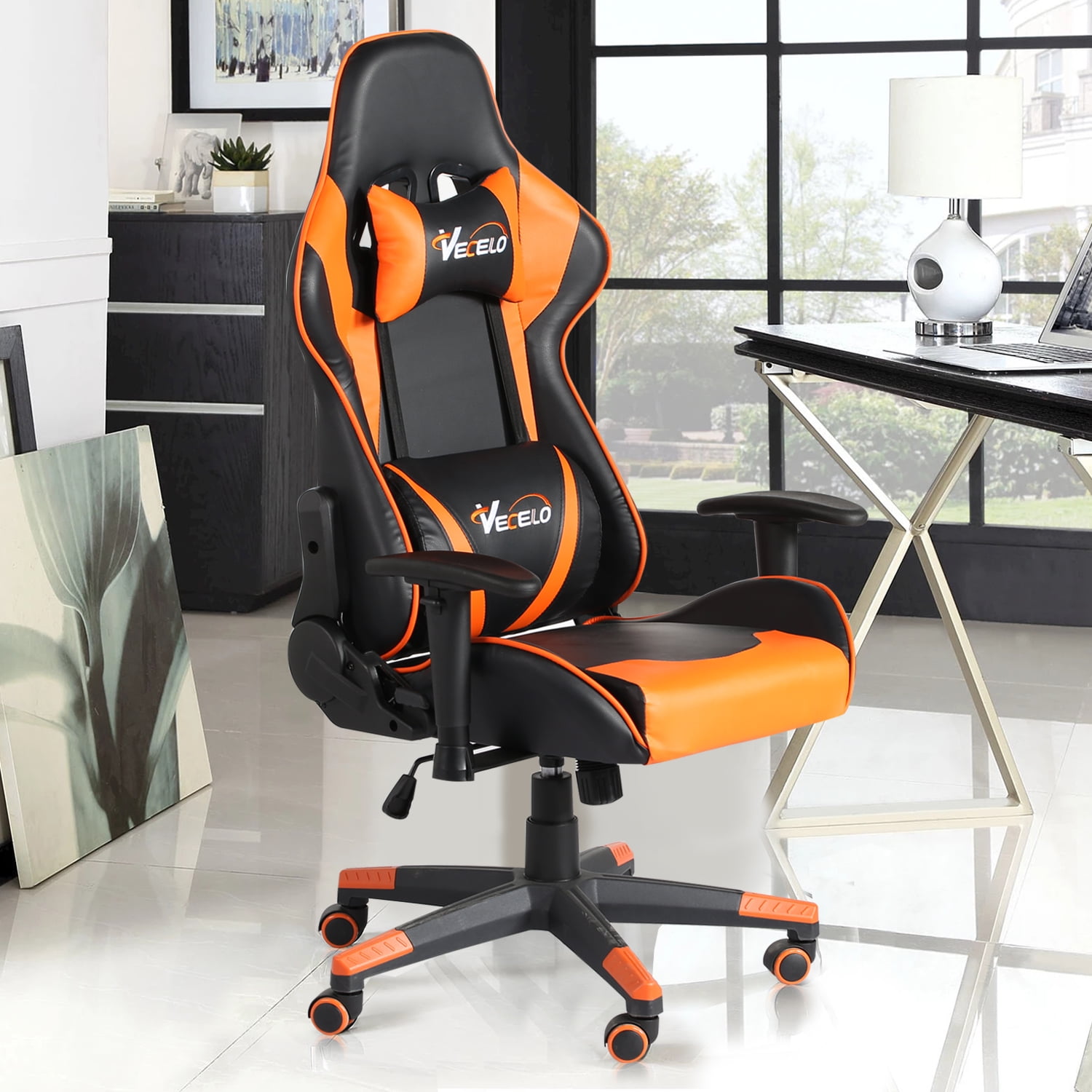 Gaming Chair for Adult Office Desk Chair Ergonomic Computer Chair with  Lumbar Support Armrest Adjustable Cheap Video Game Chairs Reclining Rolling