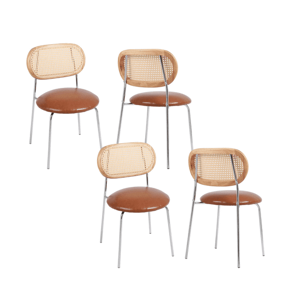 Rhomtree Faux Leather Dining Side Chairs, Brown (Set of 4)