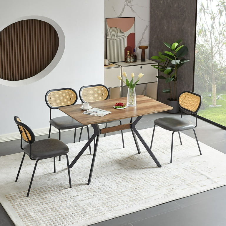 PU& Rattan Dining Room Furniture Chair, Industrial Dining Chair