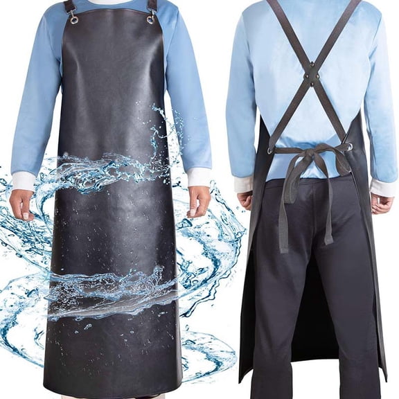 PU Rubber Waterproof Aprons for Dishwashing, Heavy Duty Butcher Apron, Adjustable Cross Back Apron for Dishwasher