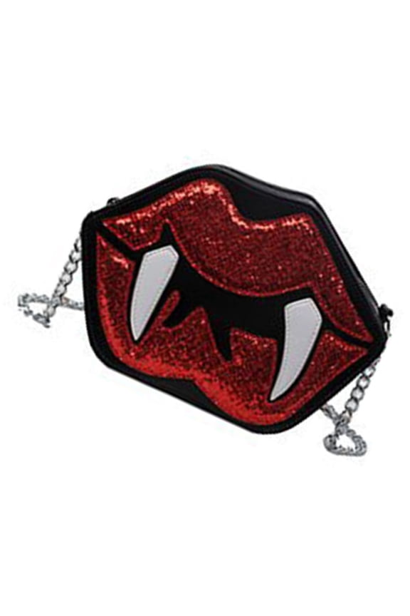 PU Sequined Crossbody Bag Funny Vampire Tooth Lip Shape Shoulder Evening Purse with Chain for Sequined Crossbdy Bag Vampire Tooth Lip Shape Shoulder Bag Evening Purse with Metal Chain for Women
