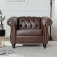 thumbnail image 1 of PU Single Sofa Chair,High Quality Modern Classic Sofa,Rolled Arm Chesterfield Couches for Living Room,Dark Brown, 1 of 7