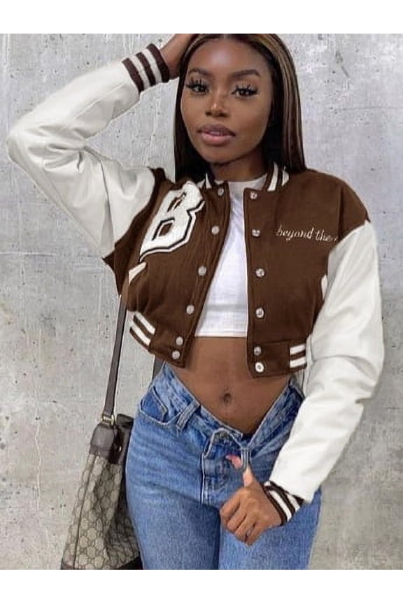 PU Sleeve Baseball Jacket (M, Red)