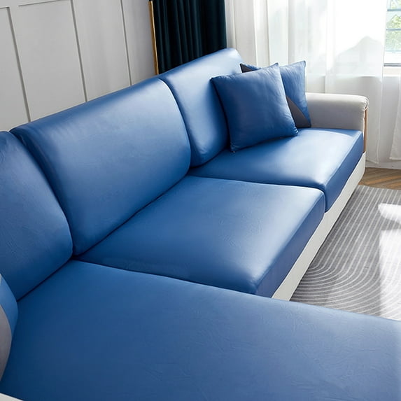 PU Sofa Seat Waterproof Cushion Cover Stretch Chair Cover Washable Dustproof Removable Slipcover 1/2/3/4 Protective Sofa Seat (Navy,2R 100-125cm)