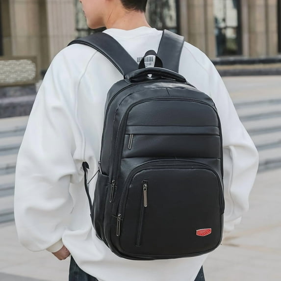 PU Soft Leather Backpack Large Capacity Men,Black Label Brown
