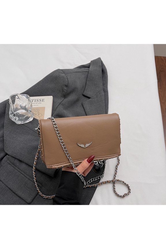 PU Square Bag for Women, Metal Chain & Rivet Detail, Magnetic Snap Closure Handheld Shoulder Crossbody Bag for Daily Use (8.3" x 4.7" x 1.6", 0.73 lb)