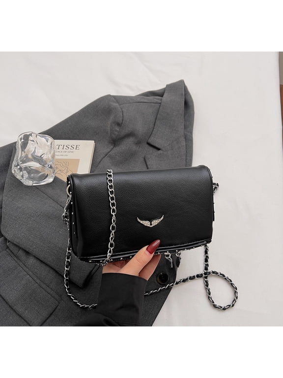 PU Square Bag for Women, Metal Chain & Rivet Detail, Magnetic Snap Closure Handheld Shoulder Crossbody Bag for Daily Use (8.3" x 4.7" x 1.6", 0.73 lb)