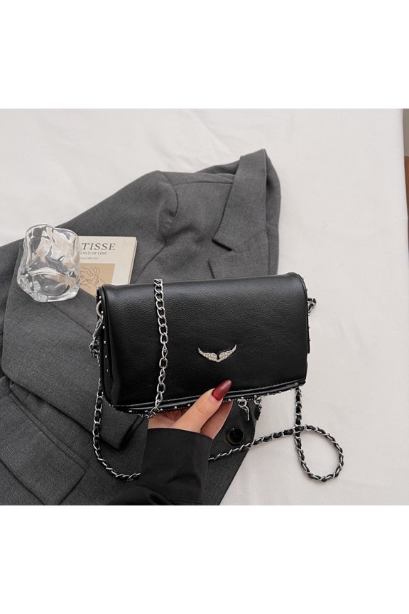 PU Square Bag for Women, Metal Chain & Rivet Detail, Magnetic Snap Closure Handheld Shoulder Crossbody Bag for Daily Use (8.3" x 4.7" x 1.6", 0.73 lb)