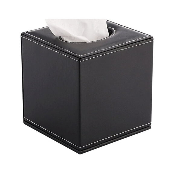 PU Tissue Box Cover Square Roll Holder Organizer Black