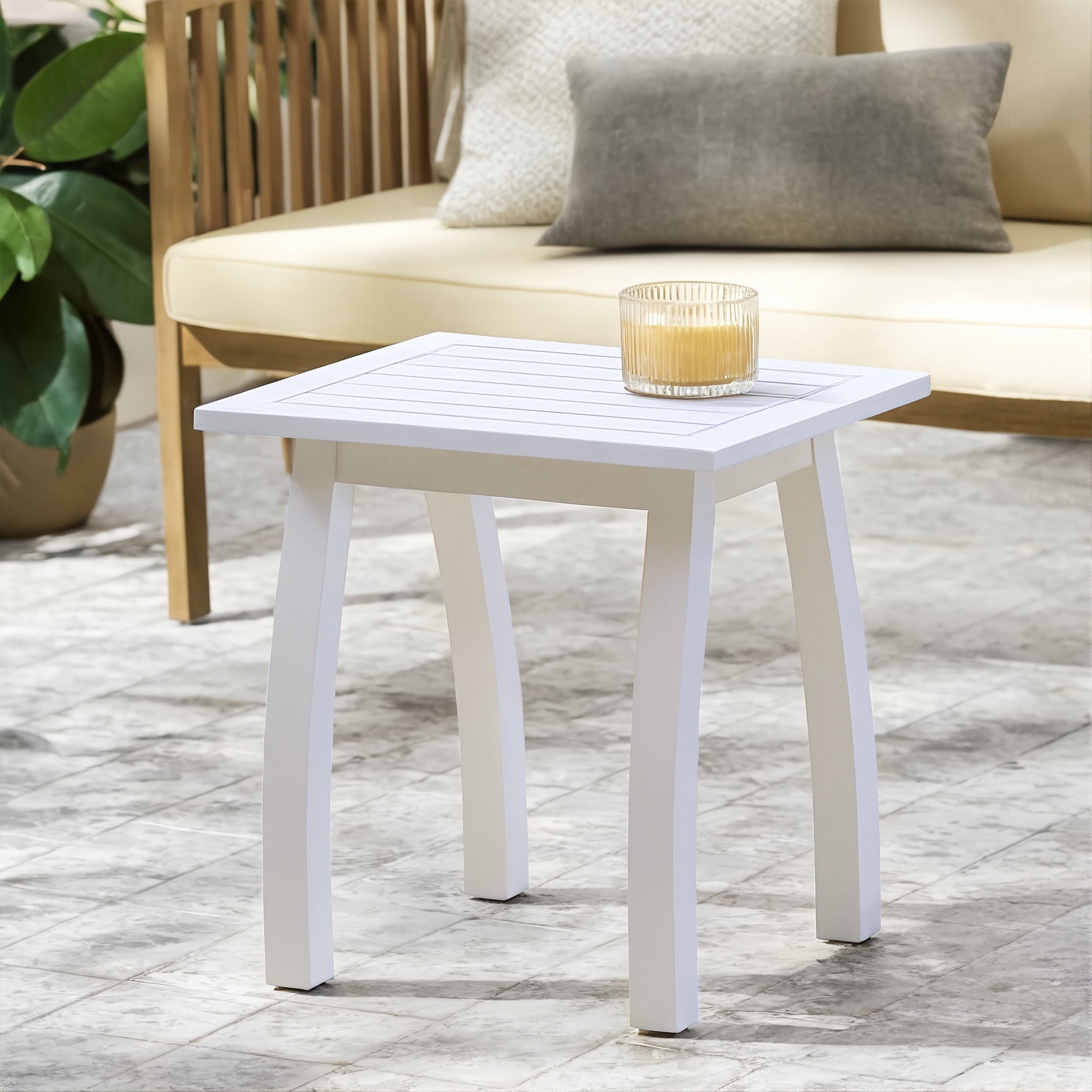 PU Top Acacia Wood Rectangular Accent Side Table, Weather Resistant End Table Holds up to 200 LBS for Patio Garden Living Room Bedroom