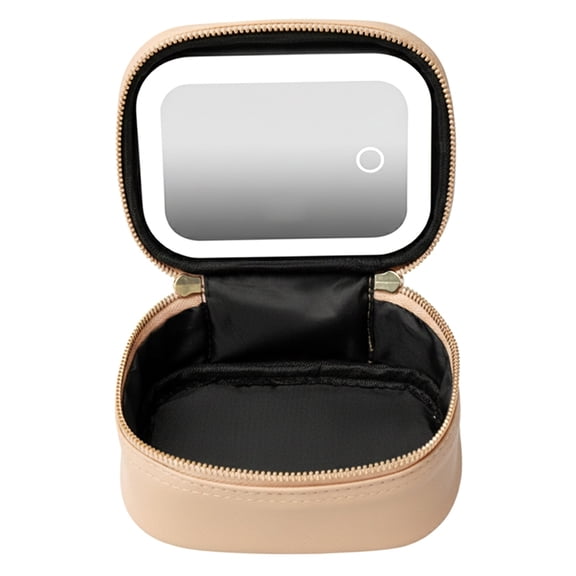 Rechargeable Travel Makeup Bag with LED Mirror, Compact PU Cosmetic Organizer, 3-Color LED Lighting