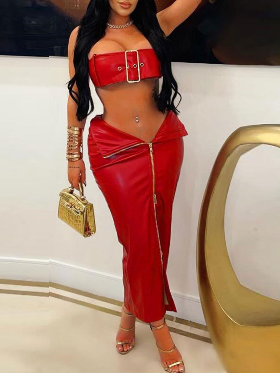 PU Two Pieces Dress Suits SXY Faux Leather Zipper Jamaica | Ubuy