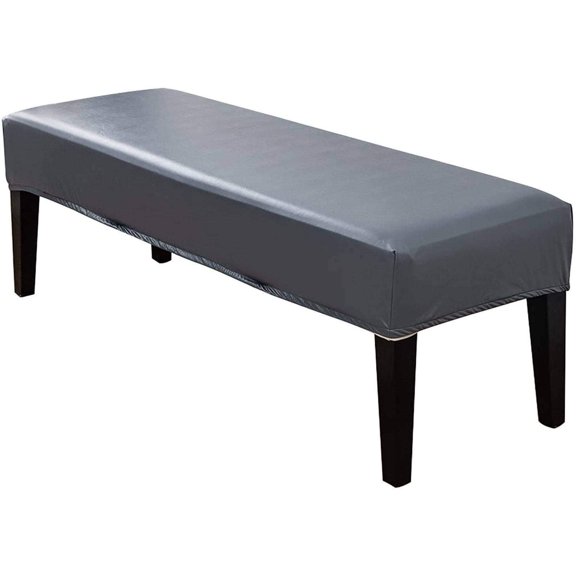 PU Upholstered Bench Slipcover, Stretch Dining Room Bench Covers Elastic Bench Seat Protector Waterproof Dining Bench Cover for Living Room-Black-Large