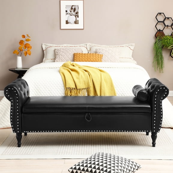 PU Upholstered End - of - Bed Bench with Storage / Comfy Seating and Toy Storage