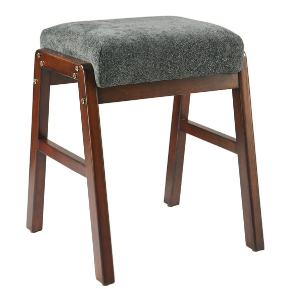 PU Vanity Stool Seat, Square Leather Makeup Bench with Wood Legs, Small Ottoman Stool Chair for Vanity, Padded Vanity Seat Footrest for Makeup Room, Living Room, Bathroom-DG