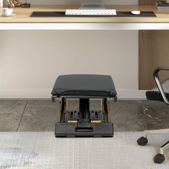 PU-covered Cushion Black Ergonomic Foldable Footrest, Adjustable Foot Rest, Portable Footrest 4 Angle Levels 4 Height Levels