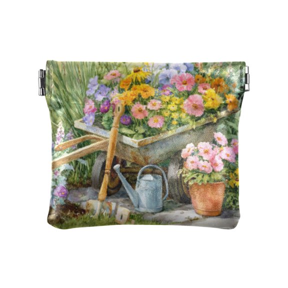 PU leather Coin Purses & Pouches Small Wallet A Colorful Garden Scene