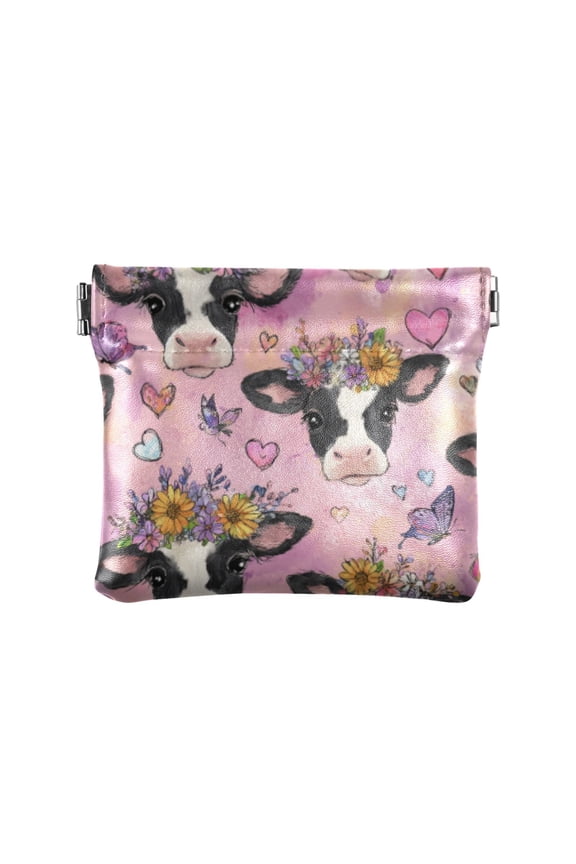 PU leather Coin Purses & Pouches Small Wallet Beautiful Cows with Flowers