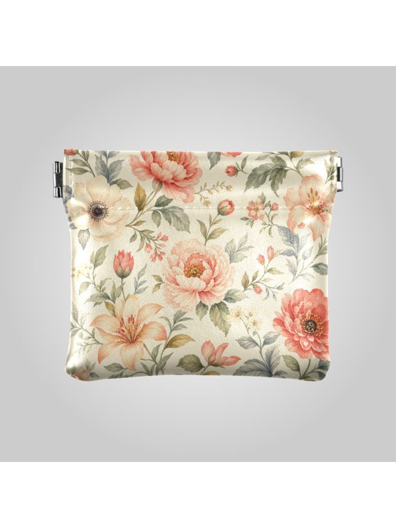 PU leather Coin Purses & Pouches Small Wallet Beige Vintage Floral Pattern