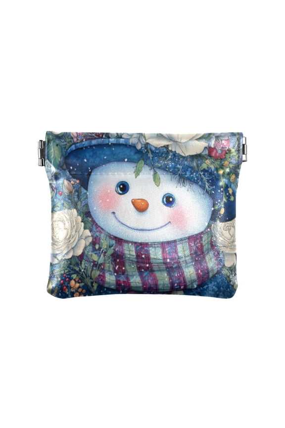 PU leather Coin Purses & Pouches Small Wallet Blue Hat Snowman