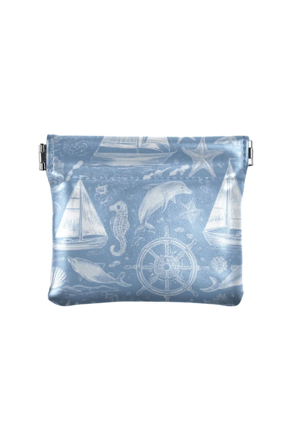 PU leather Coin Purses & Pouches Small Wallet Blue Nautical Style Pattern