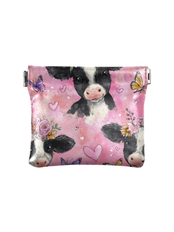 PU leather Coin Purses & Pouches Small Wallet Cute Baby Cows with Flowers