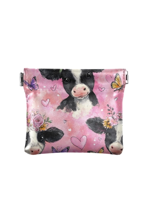 PU leather Coin Purses & Pouches Small Wallet Cute Baby Cows with Flowers