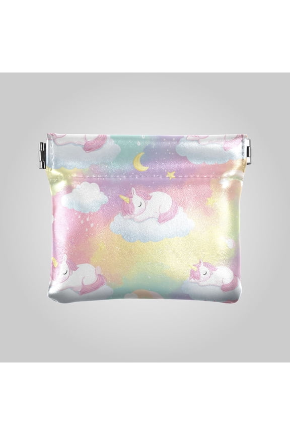 PU leather Coin Purses & Pouches Small Wallet Cute Cloud Unicorn Print