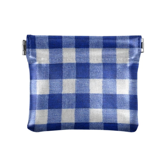 PU leather Coin Purses & Pouches Small Wallet Deep Blue Checkered