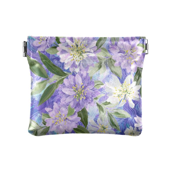 PU leather Coin Purses & Pouches Small Wallet Elegant Purple Daffodil Pattern