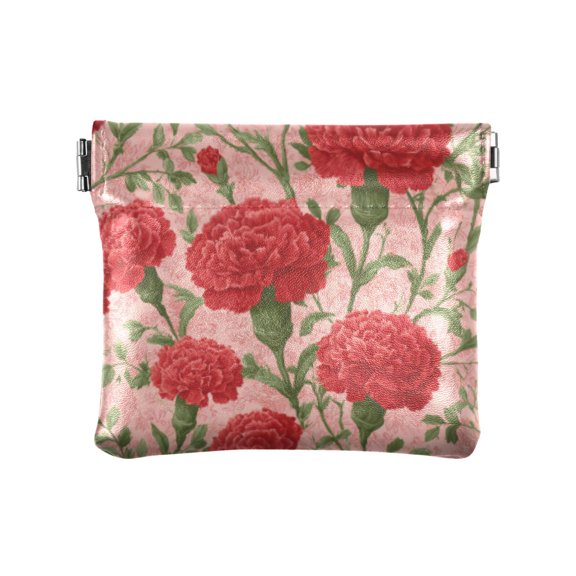 PU leather Coin Purses & Pouches Small Wallet Elegant Red Carnation Pattern
