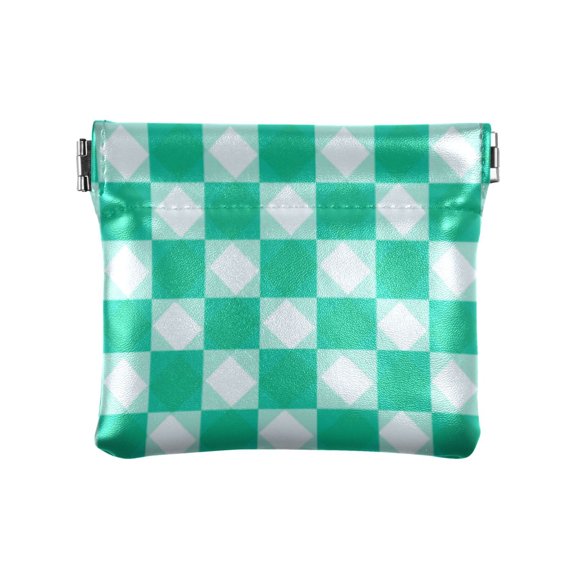 PU leather Coin Purses & Pouches Small Wallet Emerald Green Squares