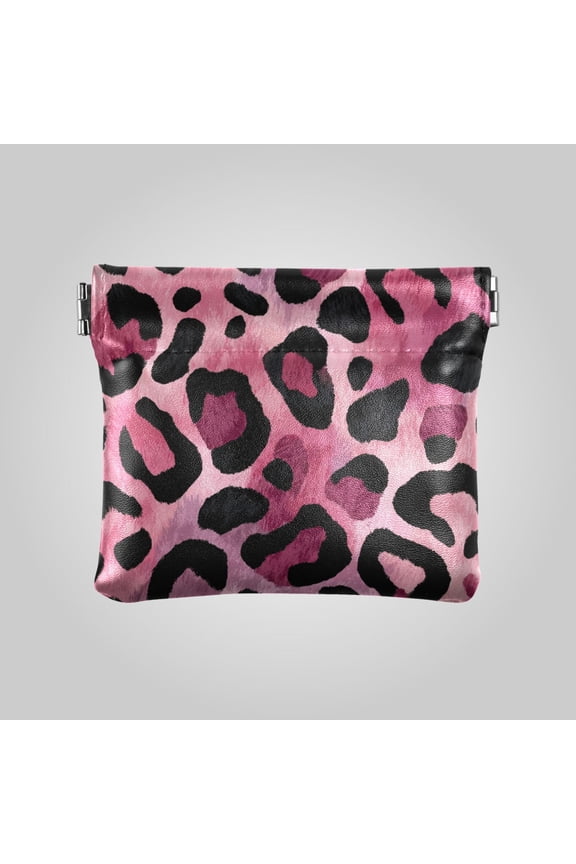 PU leather Coin Purses & Pouches Small Wallet Fuchsia Pink Fur Leopard Print