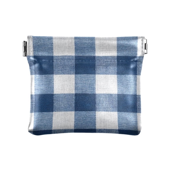 PU leather Coin Purses & Pouches Small Wallet Gray-blue Checkered