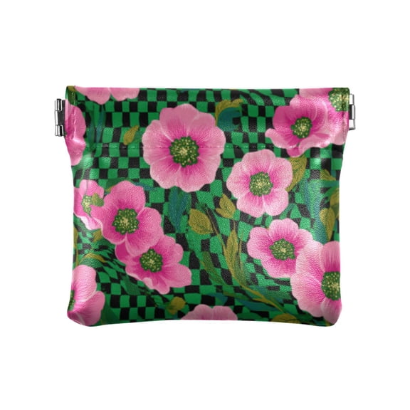 PU leather Coin Purses & Pouches Small Wallet Groovy Green and Pink Flowers