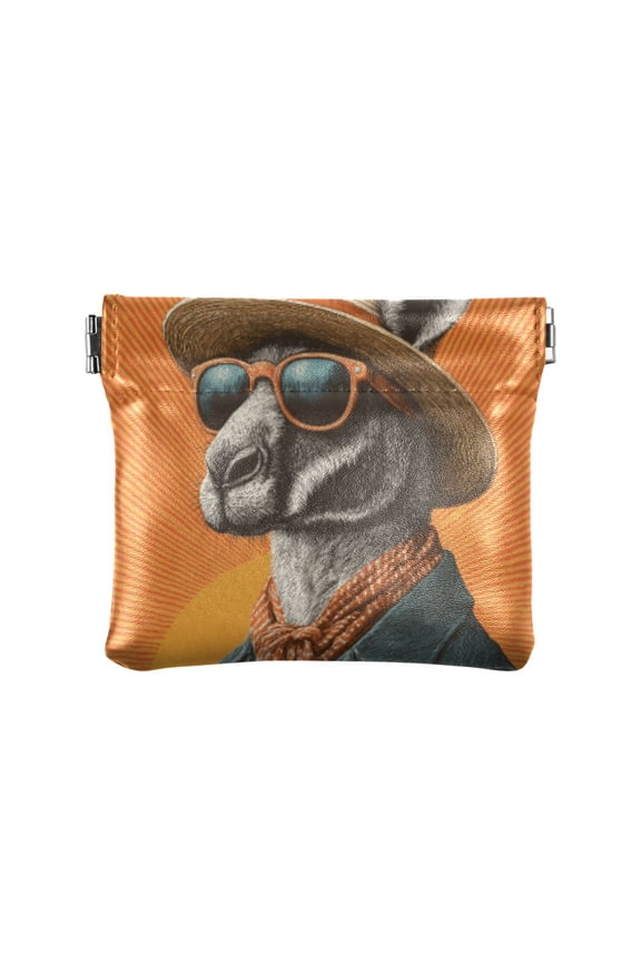 PU leather Coin Purses & Pouches Small Wallet Kangaroo Wearing Sunglasses