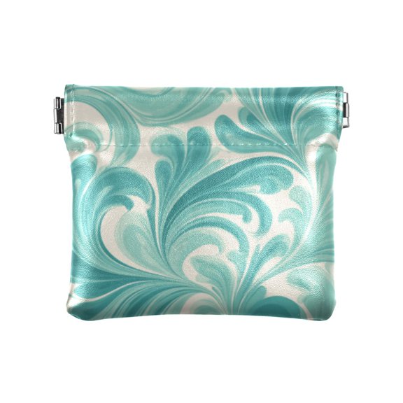 PU leather Coin Purses & Pouches Small Wallet Light Green Seaweed Pattern
