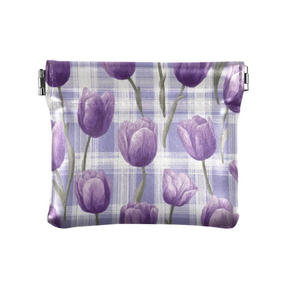 PU leather Coin Purses & Pouches Small Wallet Lovely Lavender Tulip Flowers