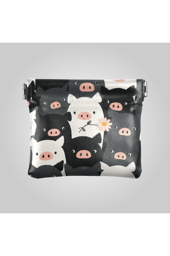 PU leather Coin Purses & Pouches Small Wallet Monochrome Piggy Crowd