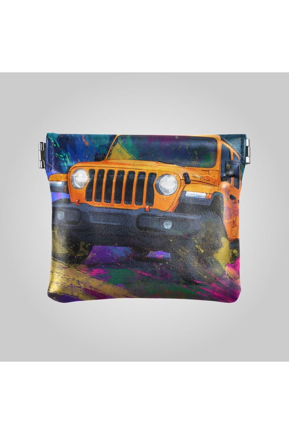 PU leather Coin Purses & Pouches Small Wallet Neon Jeep Illustration