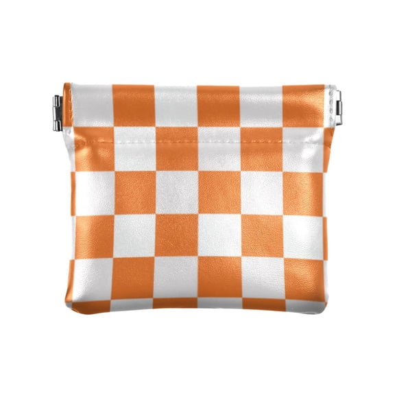 PU leather Coin Purses & Pouches Small Wallet Orange Checkerboard