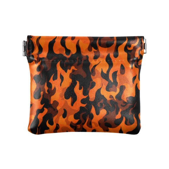 PU leather Coin Purses & Pouches Small Wallet Orange and Black Flames