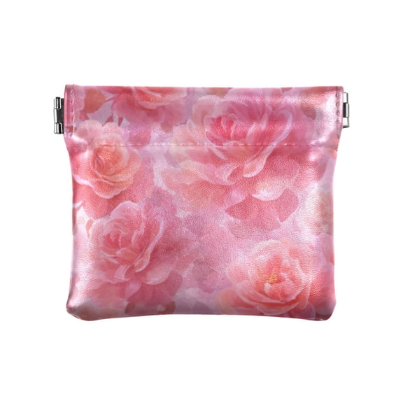 PU leather Coin Purses & Pouches Small Wallet Pale Pink Roses Pattern
