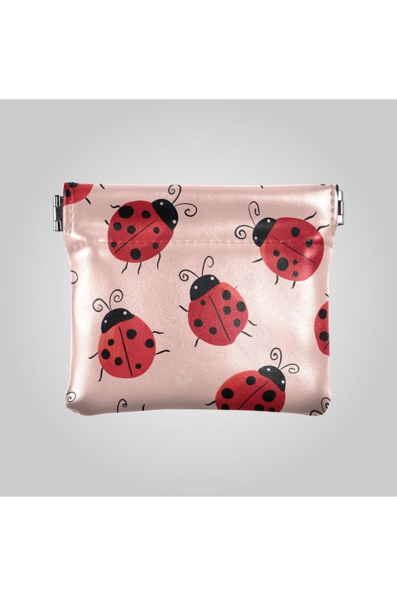 PU leather Coin Purses & Pouches Small Wallet Pink Ladybug Print