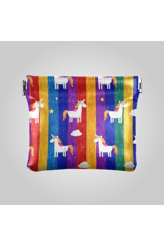PU leather Coin Purses & Pouches Small Wallet Playful Rainbow Unicorn Artwork