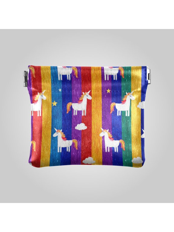 PU leather Coin Purses & Pouches Small Wallet Playful Rainbow Unicorn Artwork