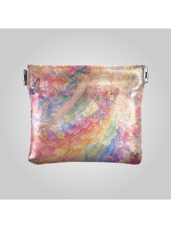 PU leather Coin Purses & Pouches Small Wallet Rainbow Garden Fairy Painting