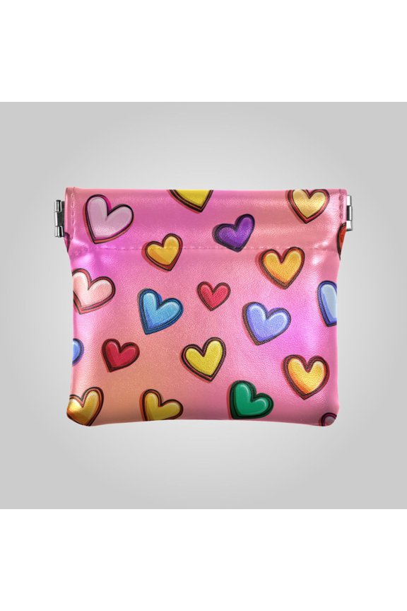 PU leather Coin Purses & Pouches Small Wallet Rainbow Heart Seamless Print